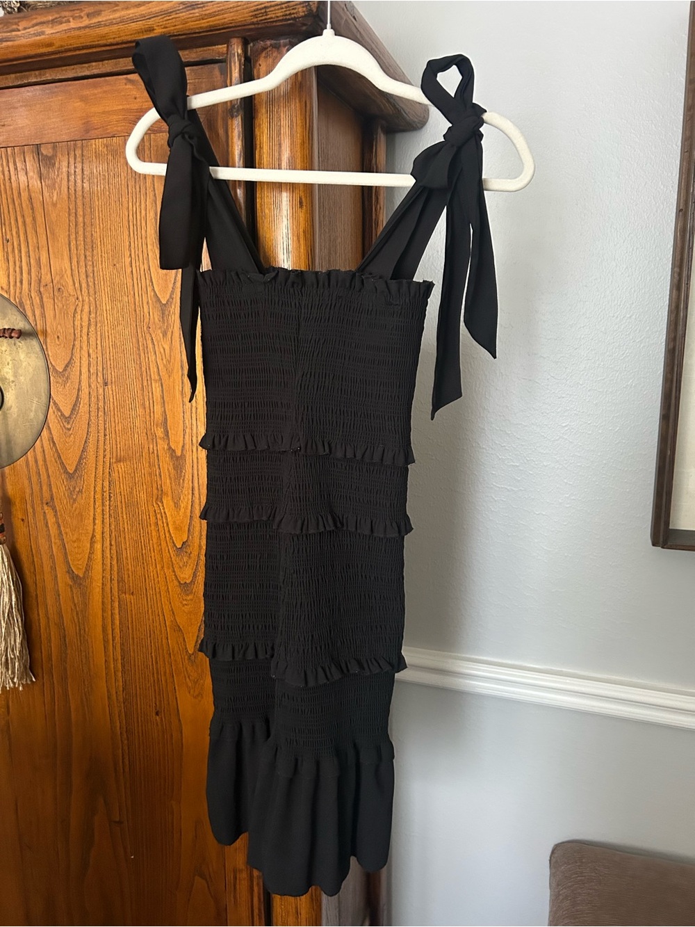 Altar'd State Black Smocked Tie-Shoulder Mini Dress